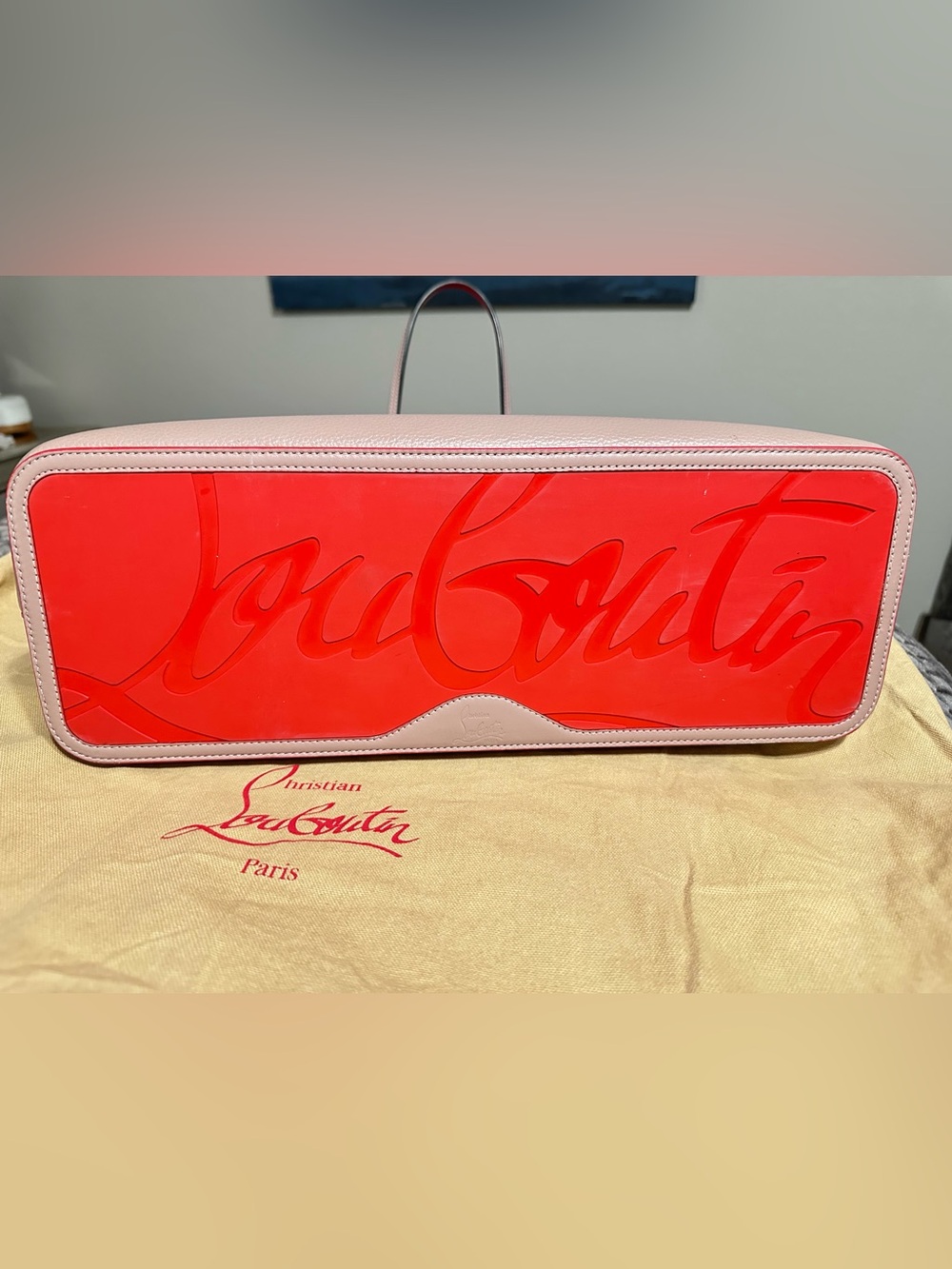 Christian Louboutin Large Cabata Tote Bag with Matching Pouch Beige/Taupe & Red - Picture 7 of 9
